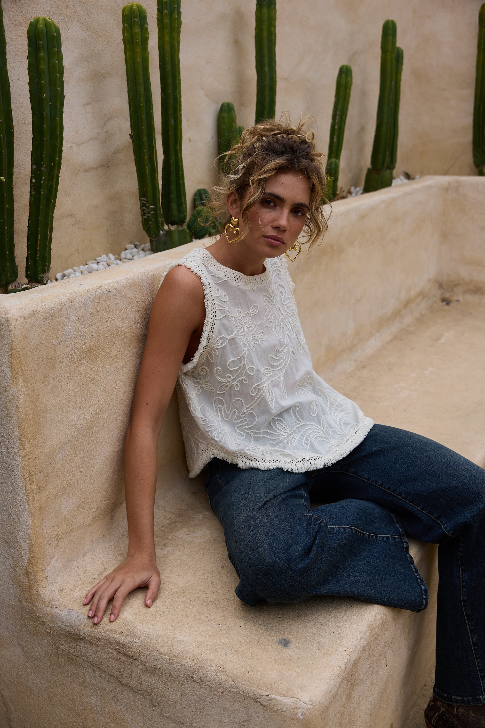 Chantilly Top - Natural Embroidery