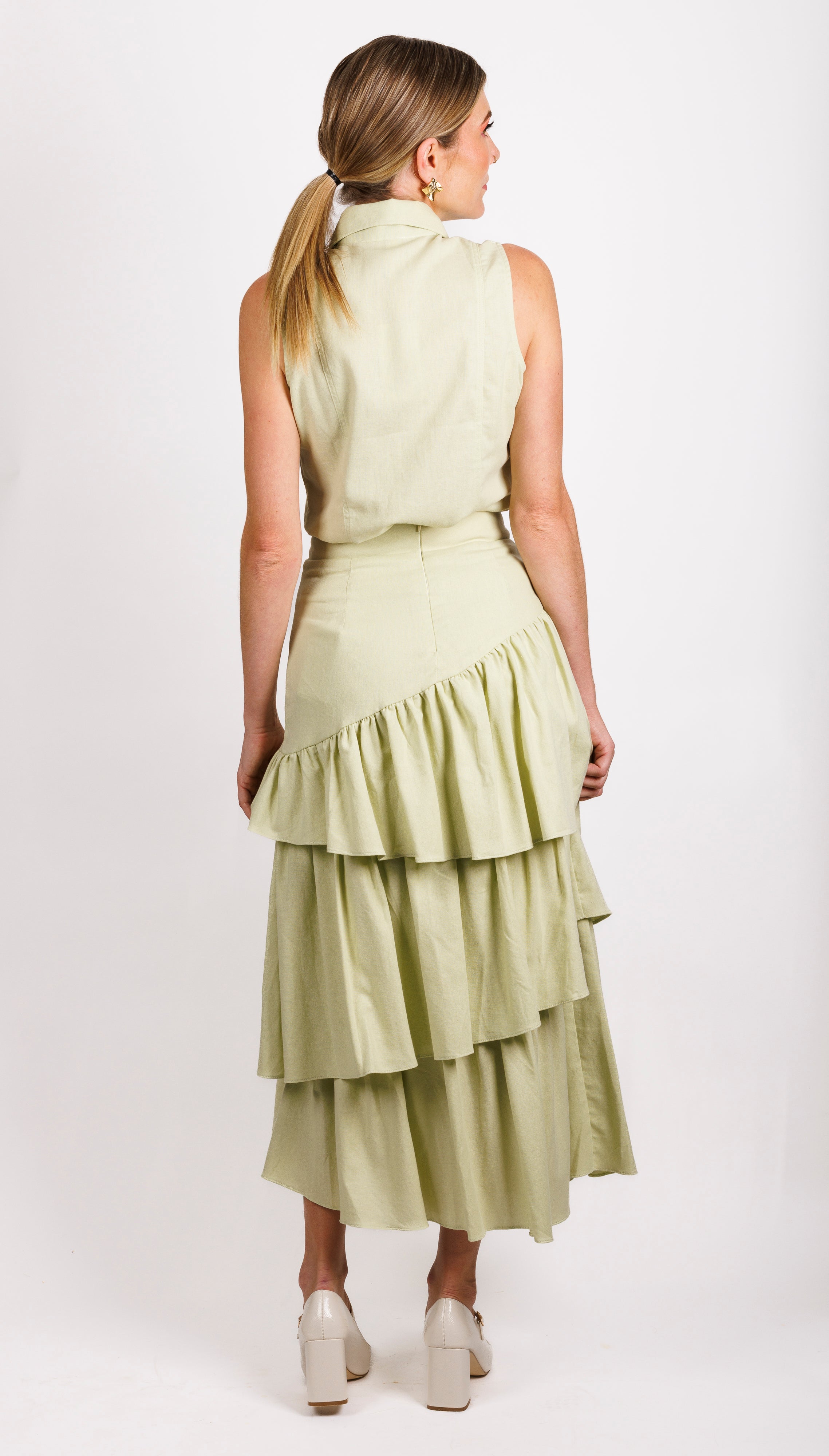 Joanie Tiered Maxi Skirt Pistachio