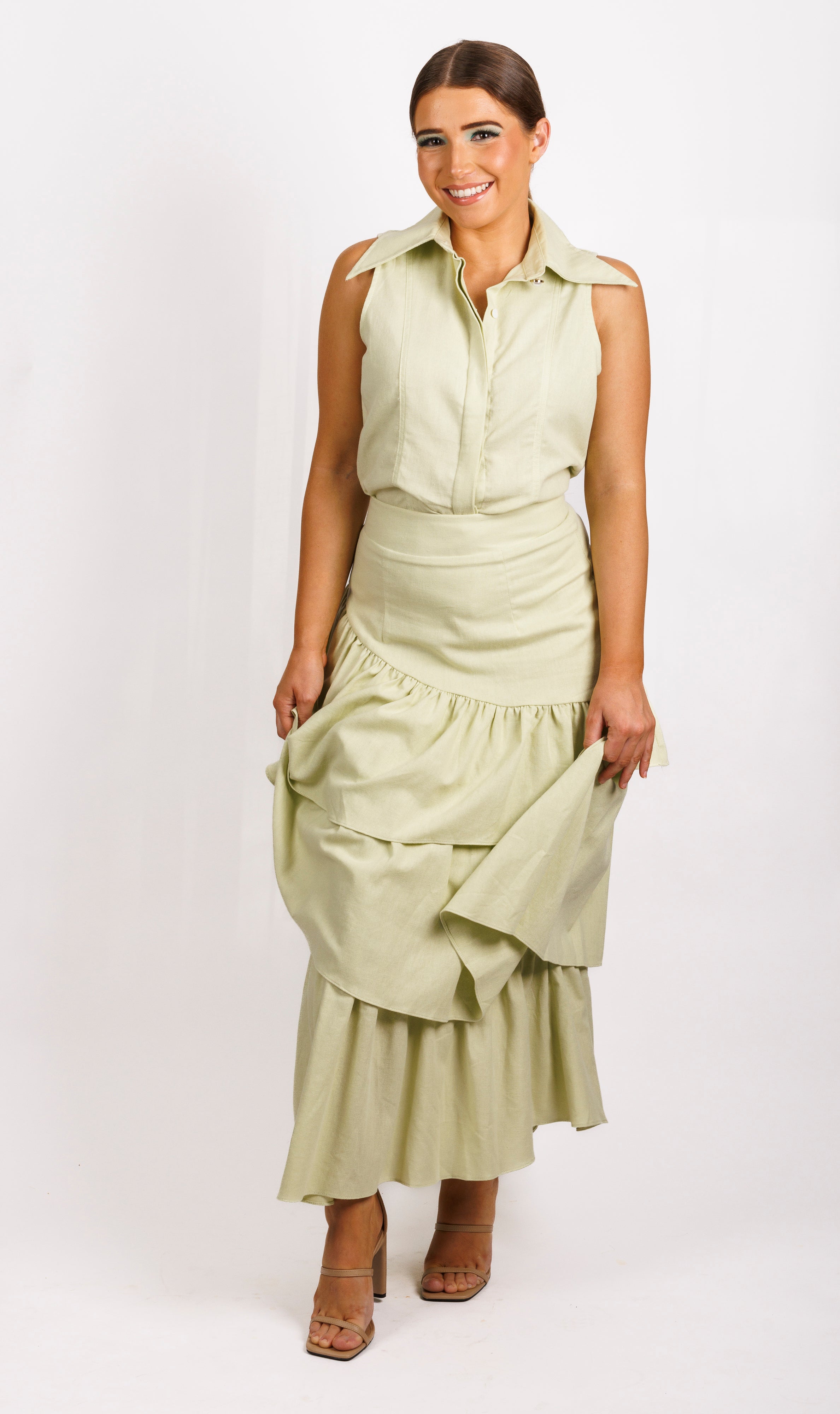 Joanie Tiered Maxi Skirt Pistachio