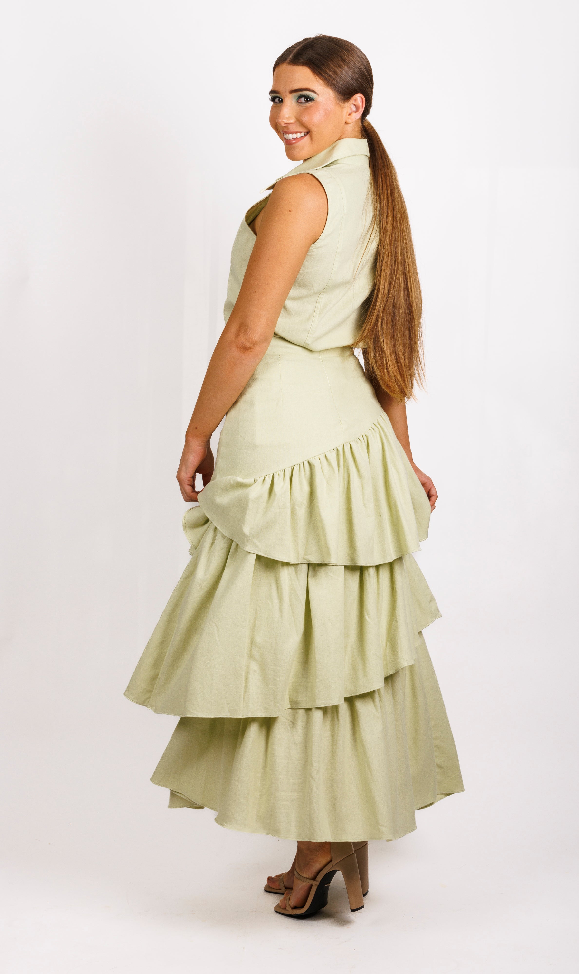 Joanie Tiered Maxi Skirt Pistachio