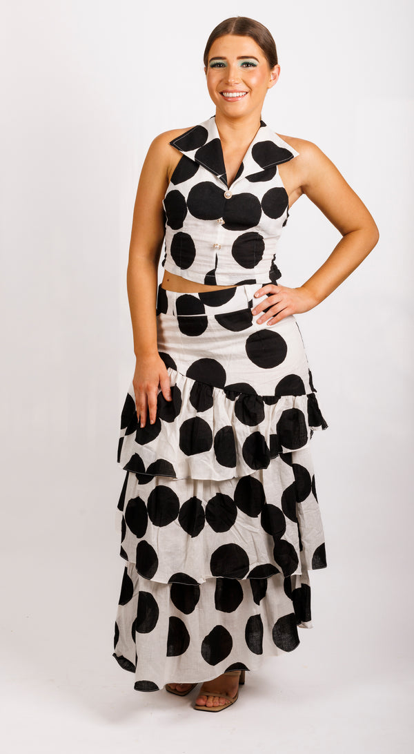 Joanie Tiered Maxi Skirt Polka Dot