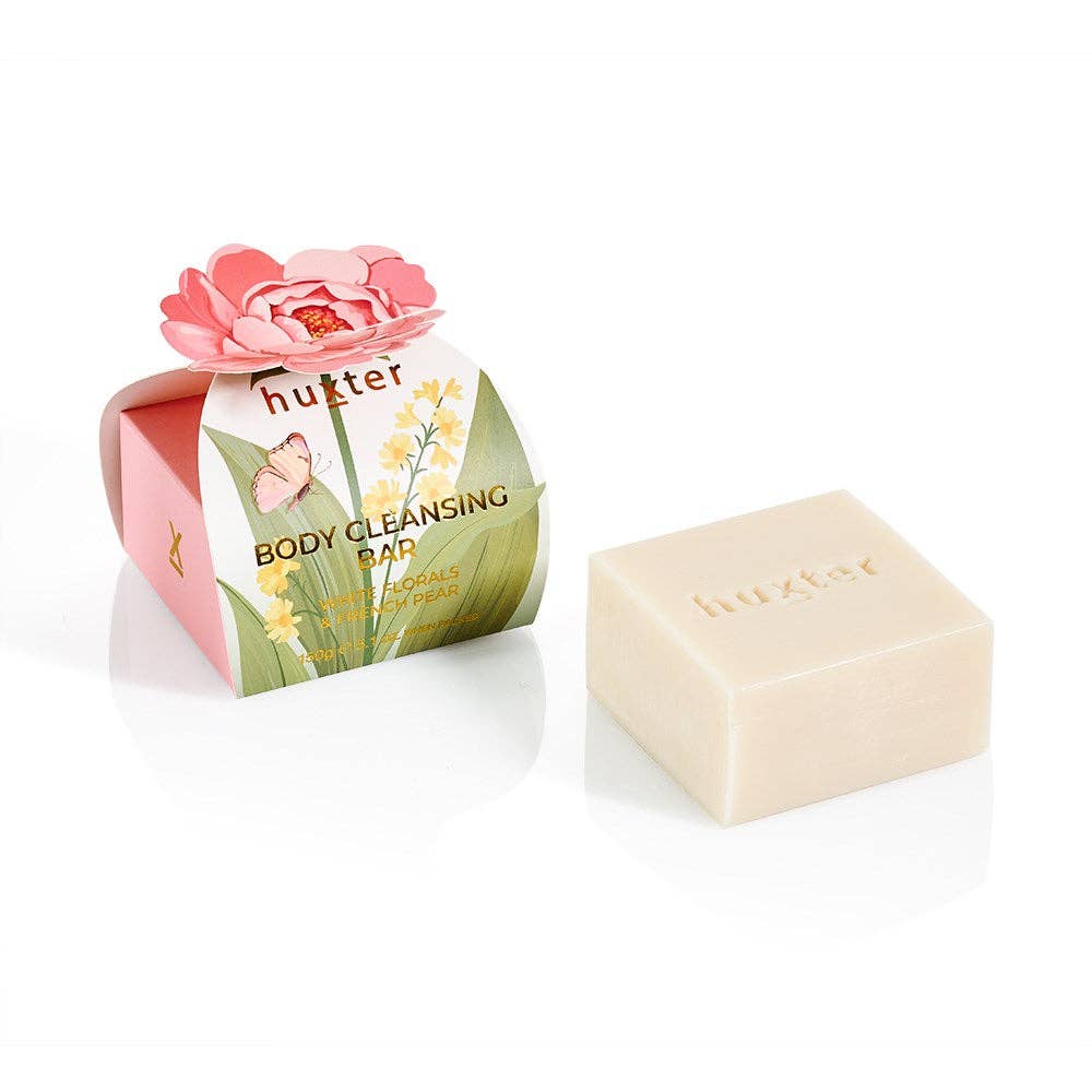 Body Cleansing Bar Gift Box - Pink Flower - White Florals & French Pear